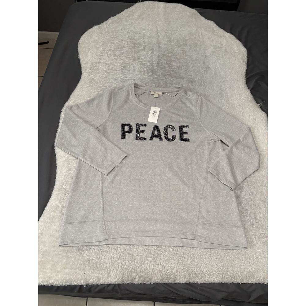 New Style & Co Women's Gray Sweatshirt Size Petite XL Peace Graphic NWT